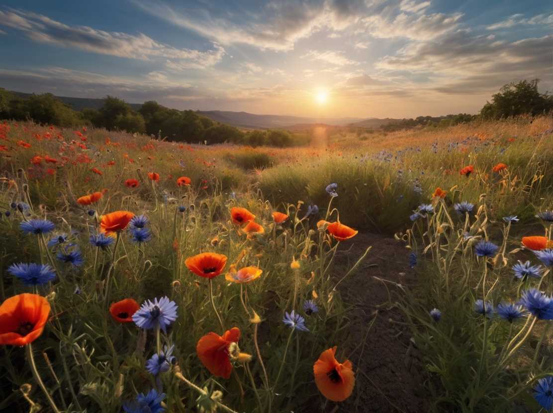 Vackert fält med blommor